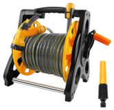 Tuyau d'arrosage - 15 mètres - 2-en-1 - Peut être monté au sol ou au mur - Équipé de guides de tuyau - Avec buse et raccords rapides - Convient pour jardin et pelouse