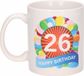 Bellatio Decorations Shoppartners Bv 26 jaar Verjaardag koffiemok - cadeau beker - feestelijke ballonnen print - 300 ml - keramiek - wit