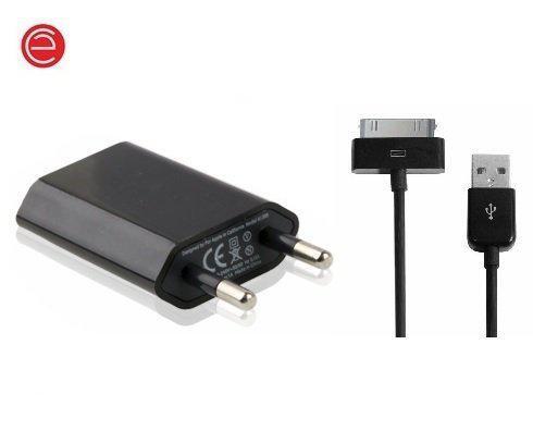 ElectrocentralÂ® Oplader zwart + 30pin USB kabel voor iPhone 4 & 4S iPhone 3GS/3G New iPad iPad 3 /iPad 2/iPad iPod Touch Lengte: 1meter