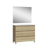 Baikal Natura Badkamerset met keramische wastafel, 3 laden, spiegel, 39 cm, 100 cm, naturel