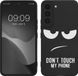 kwmobile telefoonhoesje geschikt voor Samsung Galaxy S22 - Hoesje voor smartphone in wit / zwart - Backcover van TPU - Don't Touch My Phone design