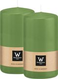 Wiedemann Bougie cylindrique/bougie pilier - 2x - vert clair - 12 x 6 cm - 33 heures de combustion - bougies pilier