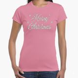 Bellatio Decorations Kerst T-shirt voor dames - roze - Merry Christmas - zilveren glitters - kerstkleding M