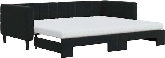 vidaXL Slaapbank met onderschuifbed en matrassen 90x200 cm fluweel zwart