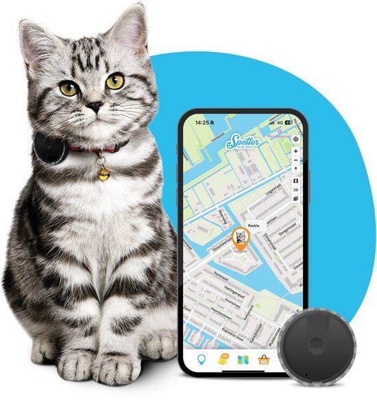 Spotter Dé Kleinste Kat GPS tracker - Zwart - Incl. Simkaart