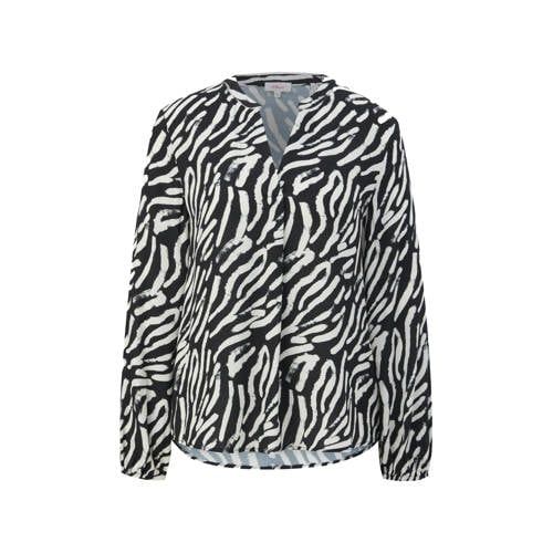 s.Oliver Geweven Blousetop met All Over Print en Plooi - Zwart/Wit