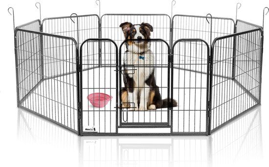 MaxxPet Puppyren - Hondenren met 8 kennelpanelen - Staal - 80 x 60 cm - Ø 210 cm - Zwart