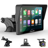 Draagbaar Carpuride Draagbaar Carplay-scherm, V3R draadloze Airplay en Android Auto, 7 inch 1080P HD-touchscreen met 720P-achteruitrijcamera