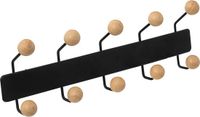 5five Kapstok rek voor wand/muur - zwart/beige - met 10x houten ophang knoppen - metaal - B44 x H14 cm