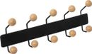 5five Kapstok rek voor wand/muur - zwart/beige - met 10x houten ophang knoppen - metaal - B44 x H14 cm