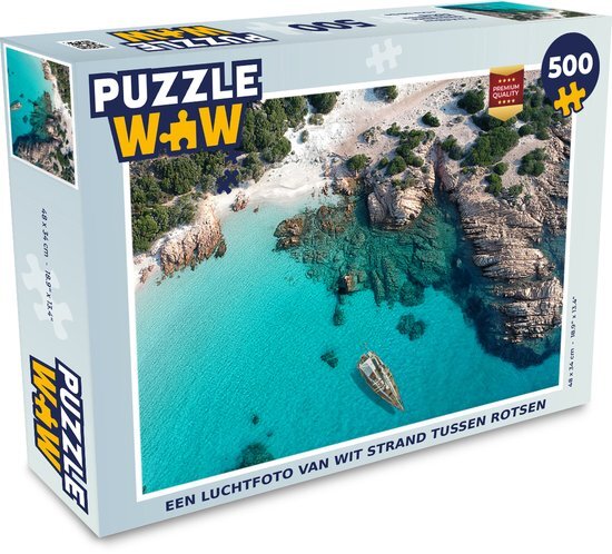 MuchoWow Puzzel Een luchtfoto van wit strand tussen rotsen - Legpuzzel - Puzzel 500 stukjes