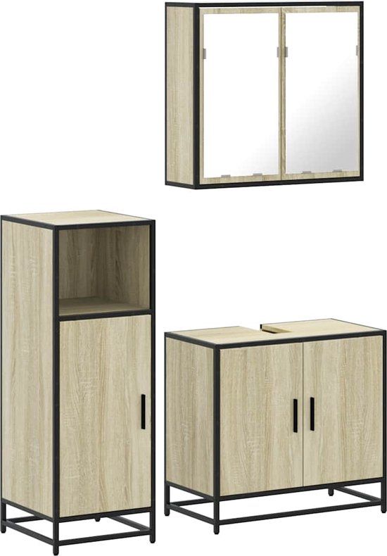 vidaXL 3-delige Badkamermeubelset bewerkt hout sonoma eikenkleurig