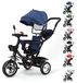 Tricycle with push bar and foldable sun canopy