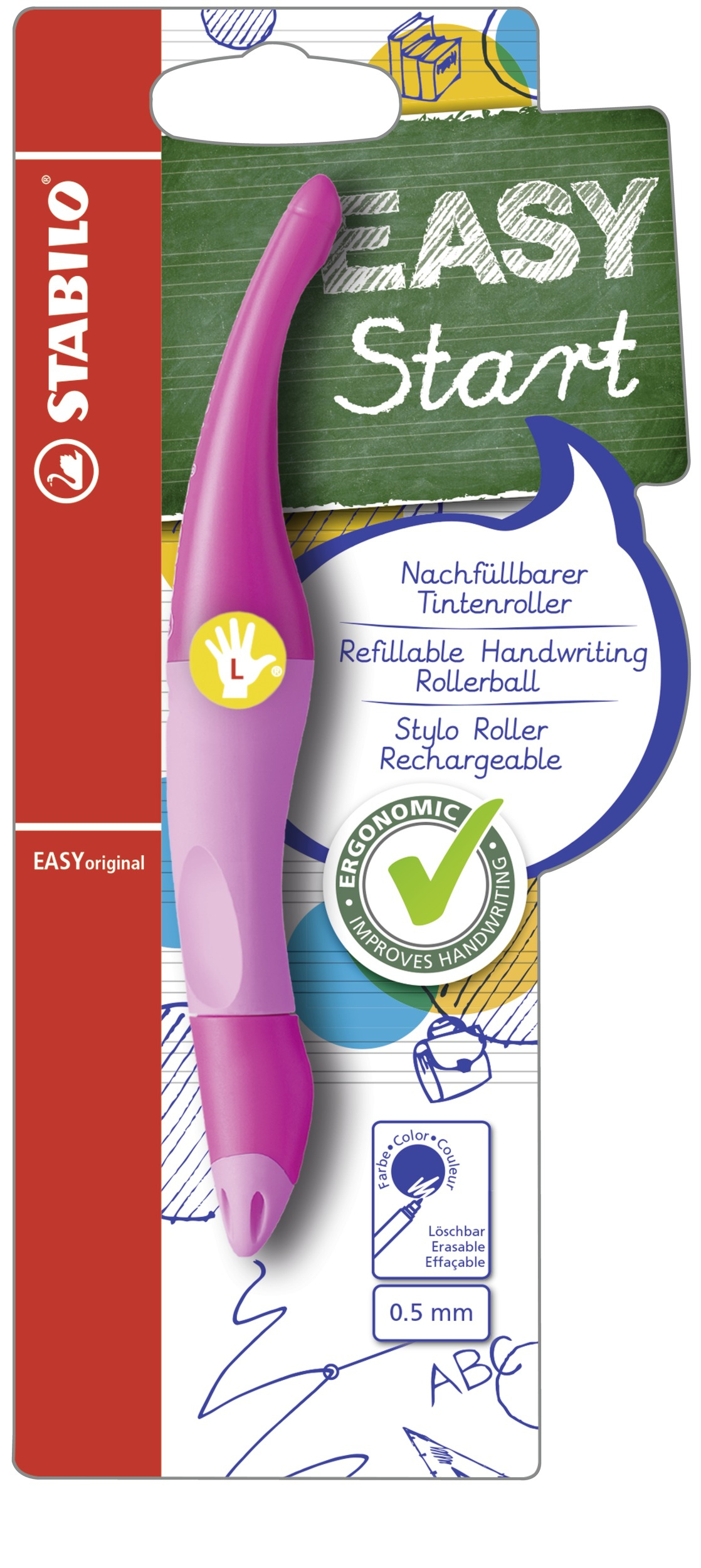 STABILO EASYoriginal, ergonomische rollerball, linkshandig, roze/licht roze