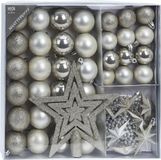 H&S Collection H&S Kerstballen met slingers en piek - 44st - kunststof - wit - 4-5cm