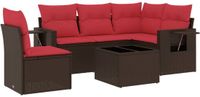 vidaXL 6-delige tuinbankset met kussens, bruin, polyrotan