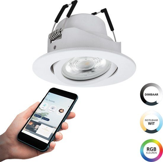 EGLO connect.z Saliceto-Z Smart Inbouwspot - Ø 8,8 cm - Wit - RGB & Dimbaar - Zigbee