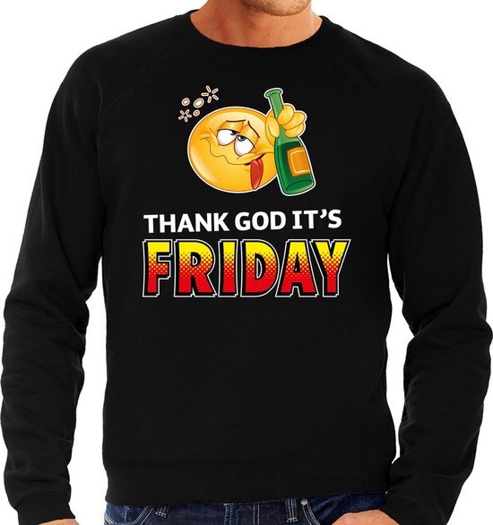 Bellatio Decorations Funny emoticon sweater Thank God its friday zwart heren M (50)