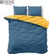 The One Bedding Housse de couette Classic - 240 x 220 cm - Lits jumeaux - 2 Taies d'oreiller - Coton/Satin - Indigo bleu & Ocre jaune