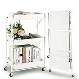 Todeco Opvouwbare rolwagen, mobiele trolley met 3 niveaus, keukenwagen, geen montage, 46 x 29 x 78 cm, voor keuken, kantoor, badkamer, garderobe (wit)