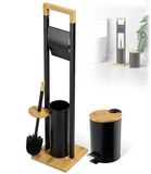 KADAX Porte-rouleau de papier toilette avec brosse WC et poubelle, Autoportant, Noir