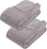 Atmosphera Fleece deken of plaid harig - 2x - lichtgrijs - 180 x 230 cm - polyester