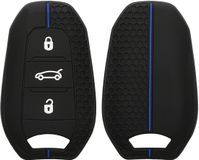 kwmobile autosleutel hoesje geschikt voor Peugeot Citroen 3-knops Smartkey autosleutel (alleen Keyless Go) hoes - Siliconen autosleutel behuizing - Auto sleutel case met honingraat - Sleuteletui in zwart / blauw