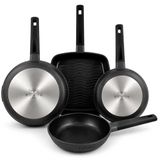 Nerthus FIH 1686 set koekenpannen gegoten aluminium Ø 20–24–28 cm + grillpan antiaanbak Quantanium geschikt voor inductie gas en keramische kookplaat
