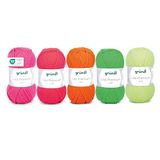 Gründl Lisa Premium Uni breigaren, haakgaren, zacht en huidvriendelijk, 100% polyacryl, 5 bollen van 50 g / 133 m, voor naalden 3,5-4,5, neonroze, oranje