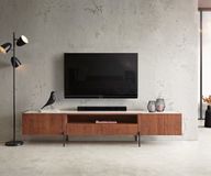 DELIFE TV-meubel Secara acacia bruin 220 cm 2 deuren 2 laden marmeren pootjes Zwart lowboard