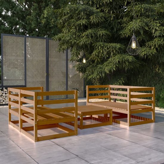 The Living Store Loungehoekbanken Set - Honingbruin - Massief Grenenhout - 70x70x67 cm - Inclusief Tafel