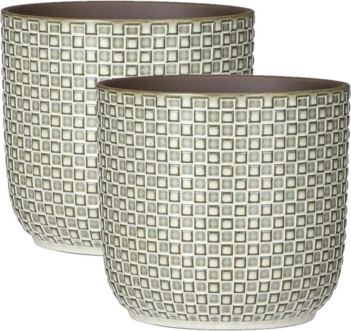 Mica Decorations - Plantenpotten/bloempotten 2x stuks - Keramiek wit - D17/H16 cm