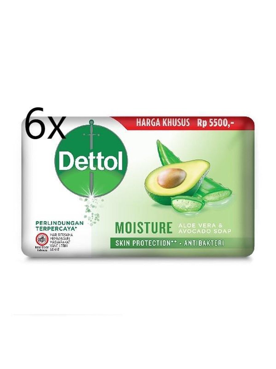 Dettol Antibacteriële zeep blokje 105 Gram, Aloe Vera & Avocado , Vochtinbrengend, desinfecterende blokje zeep, zeep tablet, handzeep, verpakt per 6 stuks