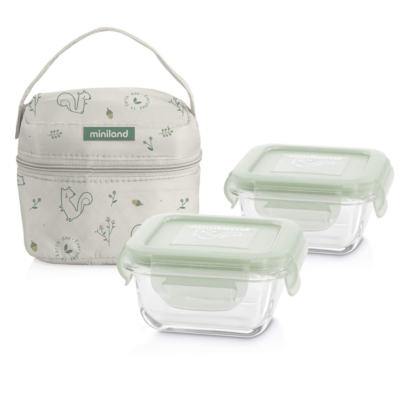 Miniland pack-2-go naturSquare met isolerende zak groen wit