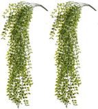 Merkloos 2x Kantoor UV kunstplanten groene ficus hangplant/tak 80 cm