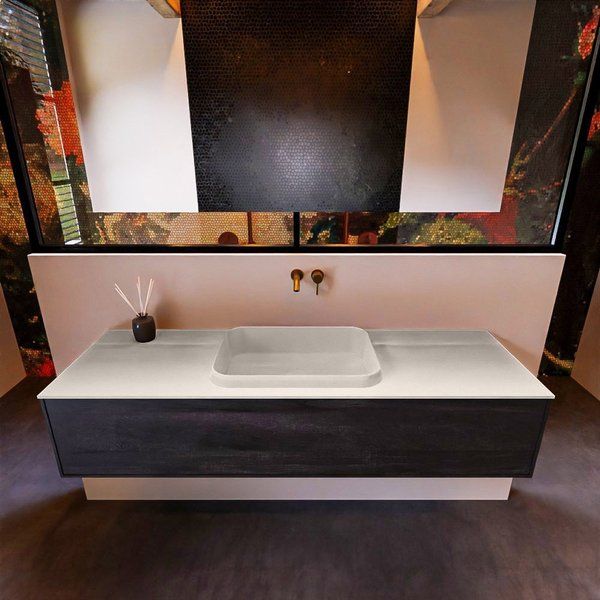 Mondiaz ERIN 150cm badmeubelset onderkast Antracite met 1 lade + Wastafel RIDGE Linen