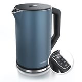 Arendo - Roestvrijstalen waterkoker met temperatuurinstelling 40-100 graden - Dubbelwandig ontwerp - ELEGANT model - 1,5 liter - 2200 W - Admiraal blauw