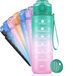 Unyqoos Bouteille de sport, 1 litre, Tritan, sans BPA, avec filtre à fruits et marqueur de temps, étanche, vert-violet