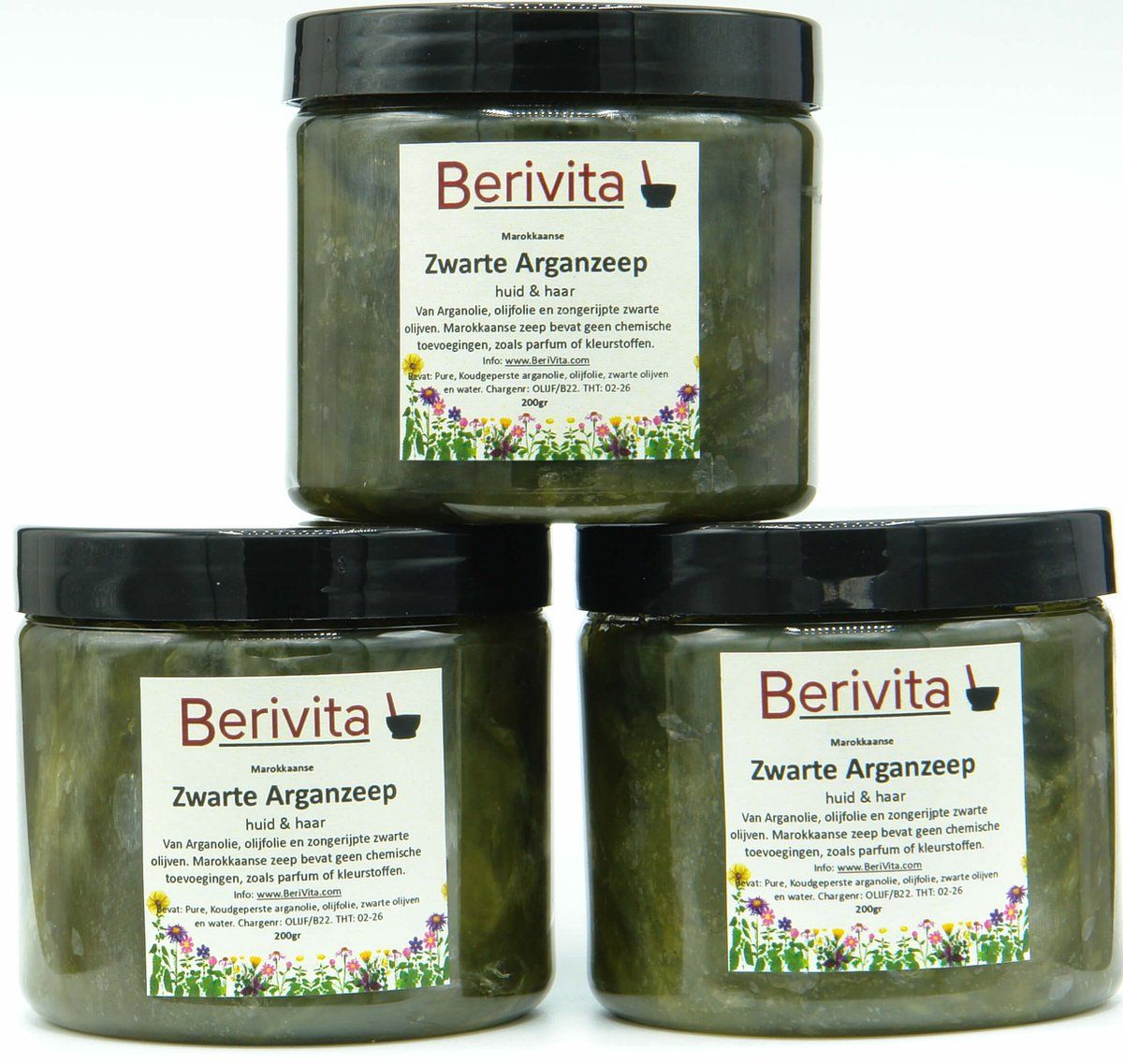 Berivita Marokkaanse Zwarte Zeep Arganolie 3x200gr - Arganzeep, Sabon Beldi