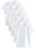 Next - Meisjes - 5 Pack Katoenen Stretchy Schoolpolo Tops met Rucheskraag - Wit