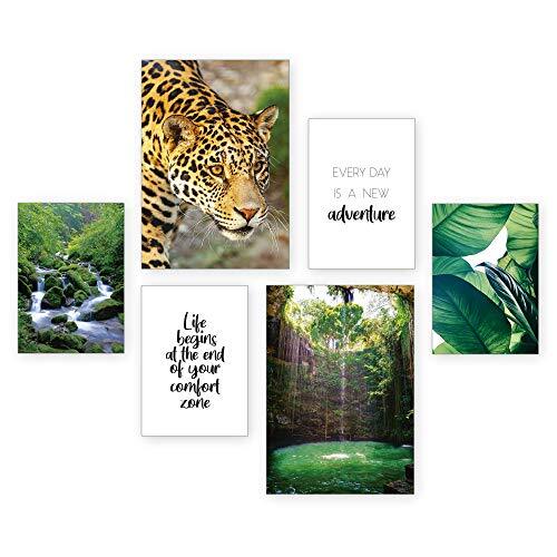 Kreative Feder Posterset | Jaguar | 6 schilderijen decoratie woonkamer modern slaapkamerbeeld voor uw muur – optioneel met lijst – 2 x DIN A3 & 4 x DIN A4 – ca. 30x40 & 20x30 Zonder lijst