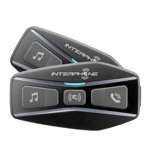 INTERPHONE UCOM4 - Dubbel - Bluetooth 5.0 helmintercom voor motorfietsen, gebruik voor 4 rijdersgroep, afstand 1 km, autonomie tot 15 uur, mp3, gps, waterdicht IP67, voor alle helmen