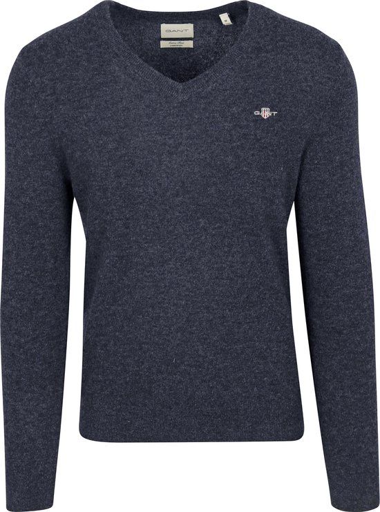 GANT Pullover V-Hals Woolblend Navy Melange - Maat L - Heren