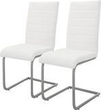 ML-Design Eetkamerstoel slede set van 2 met rugleuning wit kunstlederen bekleding