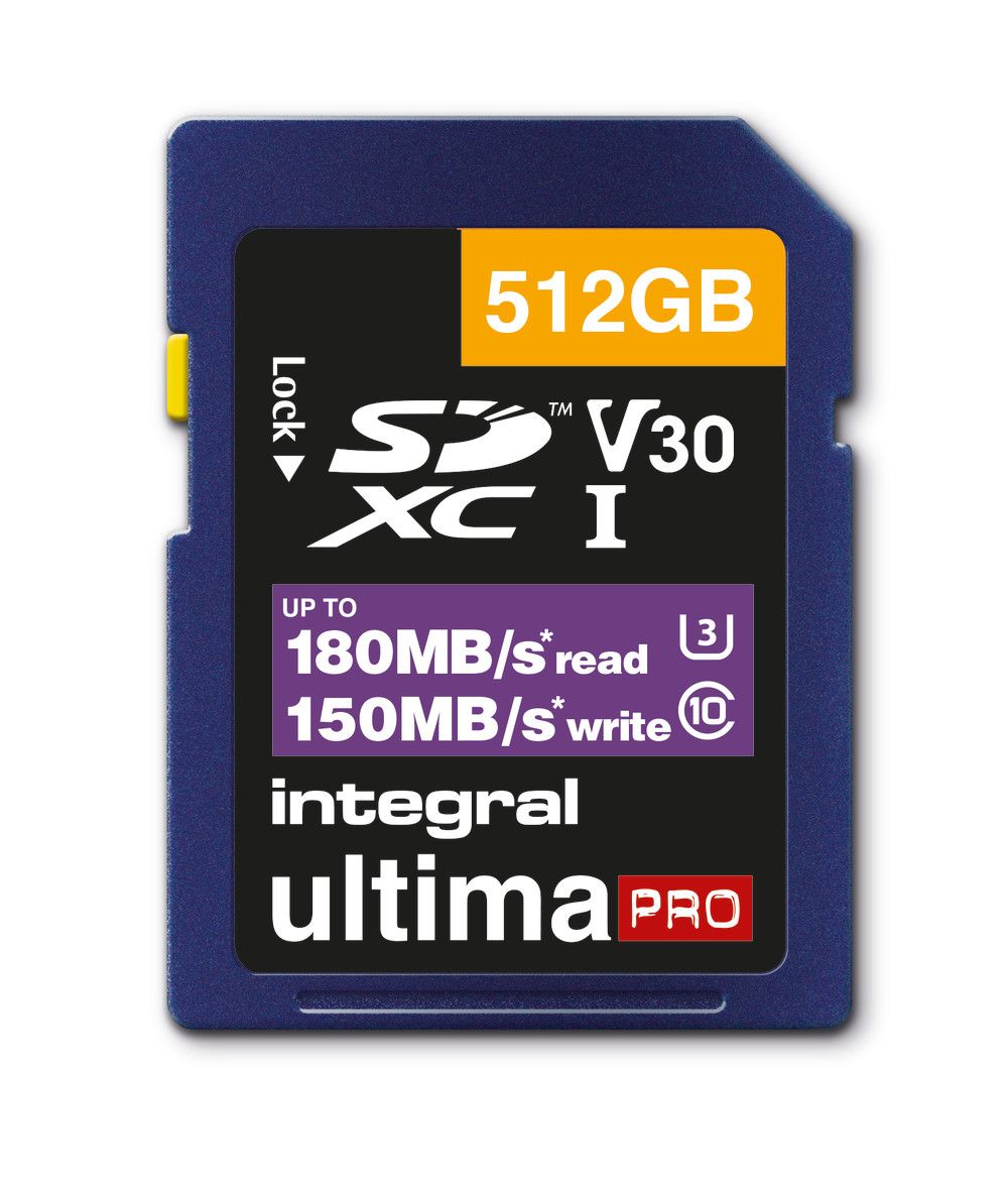 Integral INSDX512G-180/150V30 - 512GB SD Card - SDXC UHS-I U3 - Up to 180MB/s Read, 130MB/s Write