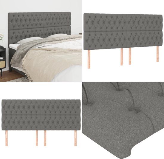 vidaXL Hoofdbord donkergrijs Stof 200x7x118/128 cm