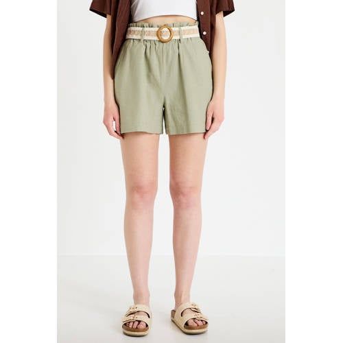 Cache Cache Regular High Waist Casual Short Met Linnen Grijsgroen
