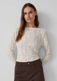 s.Oliver - Vrouwen - Half doorschijnend shirt met lange mouwen van zacht jersey kant - Crème - Maat 42
