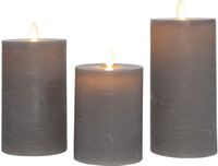 Anna's Collection LED kaars oplaadbaar flame effect rustiek set 7.5 cm taupe 3 stuks