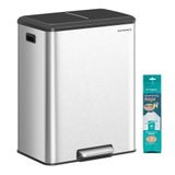 SONGMICS Pedaalemmer, 60 L (2 x 30 L), Staal, met Softclose Deksel